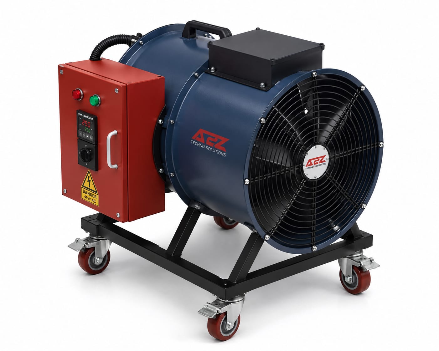 Industrial ducted axial cooling blower with control box