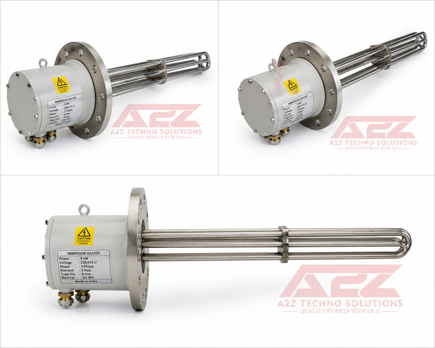 Industrial immersion heater assembly views