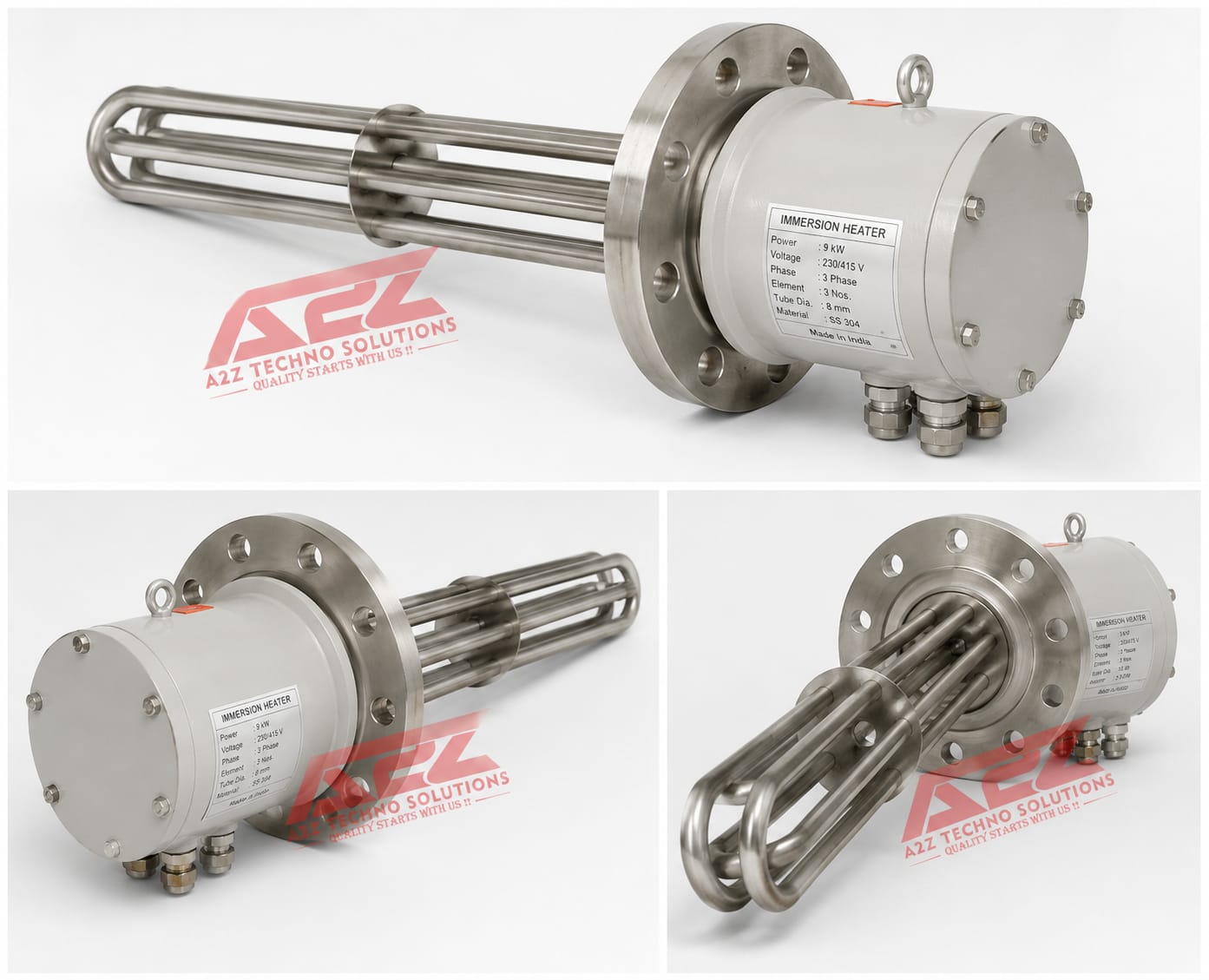 Immersion heater with SS 304 flanged tube bundle