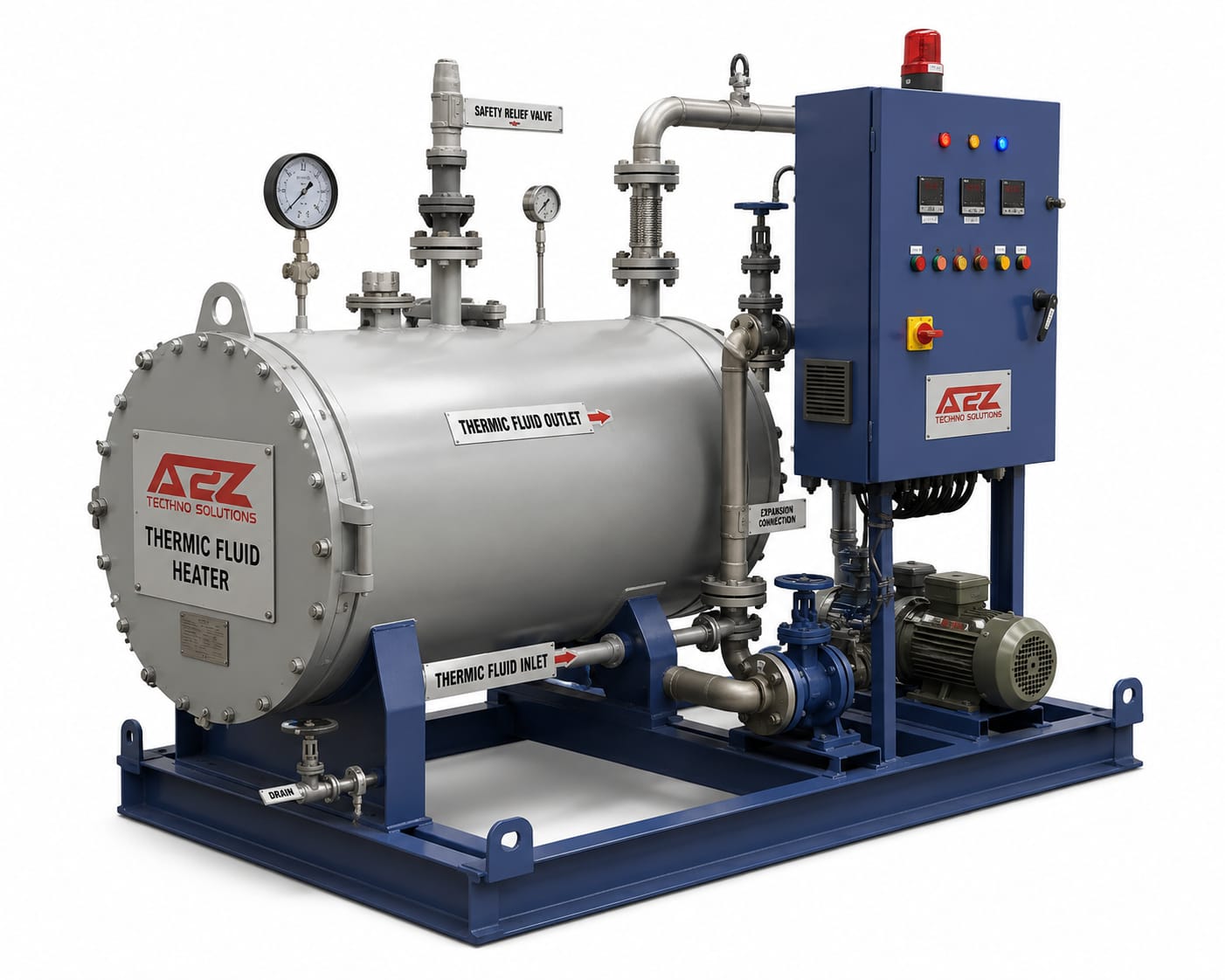 Thermic fluid heater skid with integrated control panel